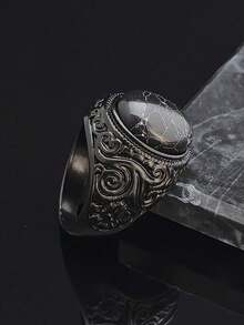 1件装 时尚黑色宝石高品质珠宝 316不锈钢戒指 经典黑色宝石男士戒指 - 黑色 - 查看 8