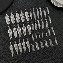 40pcs 8 Styles Feather Charms Pendants, Antique Silver Feathers Pendants Style Metal Charm Beads For Dreamer Catcher Earring Necklace Bracelet Native Jewelry Making - Antique Silver - View 3