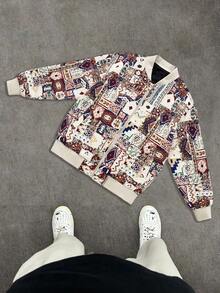 Men's All-Over Print Zipper Pocket Casual Colorful Graphic Long Sleeve Baseball Collar Jacket,Fall Clothes Men ,Varsity Cropped Jacket Men,For Going Out Street Wear, For Friends, Husband, Boyfriend Gifts