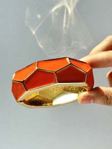 1 件活力不对称橙色拼接不对称几何金属手镯，时尚夸张魅力新款可堆叠女士珠宝 - 多色 - 查看 13