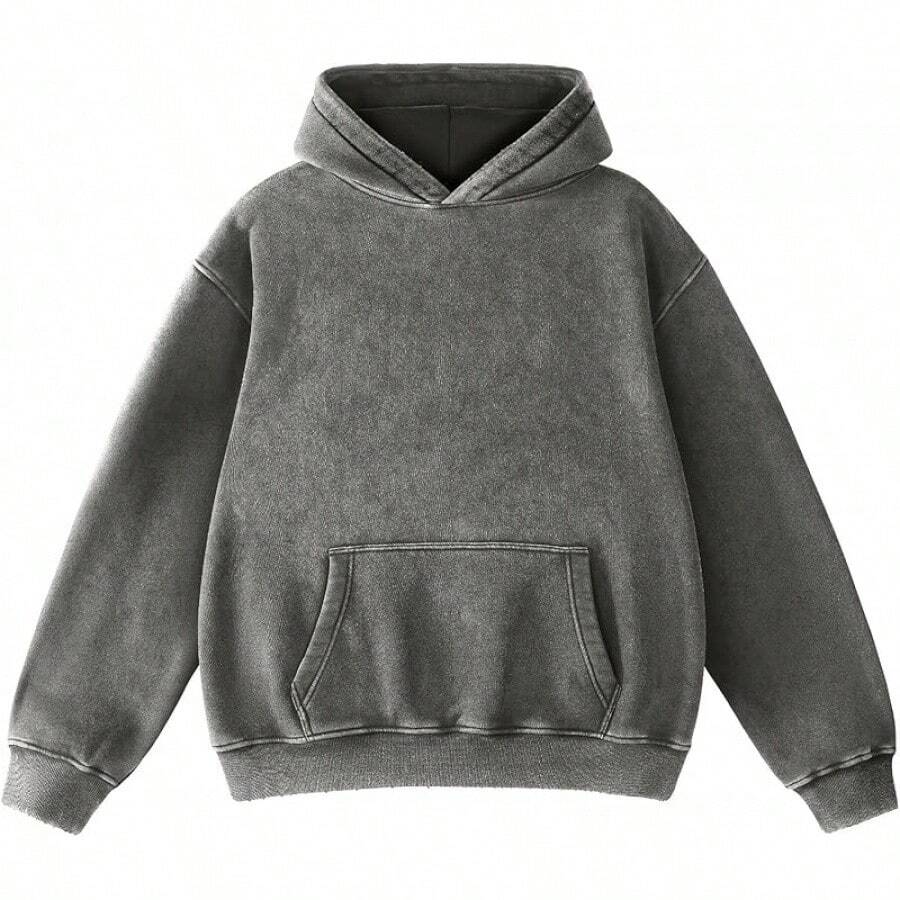FAIABLE Mens Hoodies Oversized Unisex Wash Hoodie Heavyweight Fleece Vintage Cotton Sweatshirt Men Women Streetwear - 灰色 - 查看 1