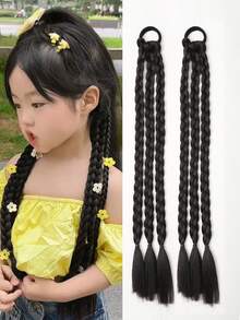 2 piezas Peluca de trenza de cabello sintético natural para niñas con banda elástica, estilo ballet, accesorio para el cabello con lazo decorativo, trenza retorcida y coleta