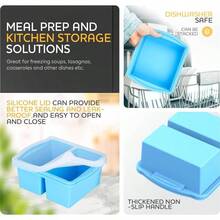 Silicone Freezer Trays With Lids, Set Of 4 - With 1cup And 2 Cup Silicone Freezer Molds Freezing Soups, Sauces And Individual Microwave - 4 包藍色 - 查看 7