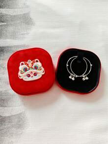 1 Set Embroidered Velvet Snake Year Baby Bracelet, Necklace, Anklet, Jewelry Box (Jewelry Not Included)