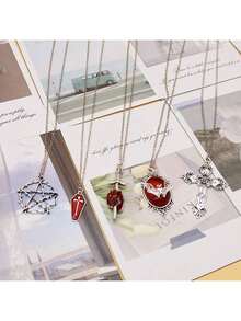 5pcs Y2K Vintage Gothic Punk Baddie Accessories, Including Choker Necklace, Bat Gemstone Necklace, Cross Coffin Arrow Heart Necklace Pendants, Suitable For Holidays, Parties, Gatherings, Gifts