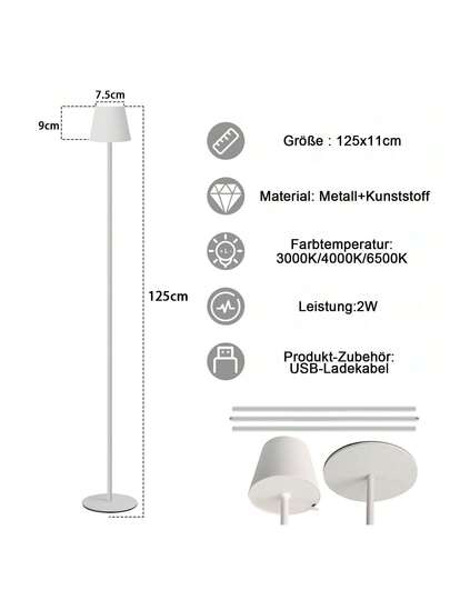 Vloer Lamp Living Room LED Dimmable St ing Verlichting Moderne USB Rechargeable Wit Temperatures, Bedroom, Study Office 125 Cm view 3