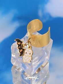 1 件时尚不锈钢塑料圆形珍珠贝壳海星吊坠戒指女士海洋魅力宽开口戒指珠宝礼物适合日常佩戴