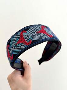 1pc Embroidered Headband, Geometric Pattern Bohemian Polyester Cowgirl Vintage Design Hair Accessory ,Beauty ,Hair Hair Hoop