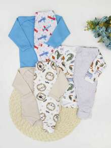 3-Piece Baby Boy Set: Ribbed Long Sleeve Bodysuit With Button And Plain And Printed Footed Pant - Assorted Colors And Prints - Multicolor - View 2