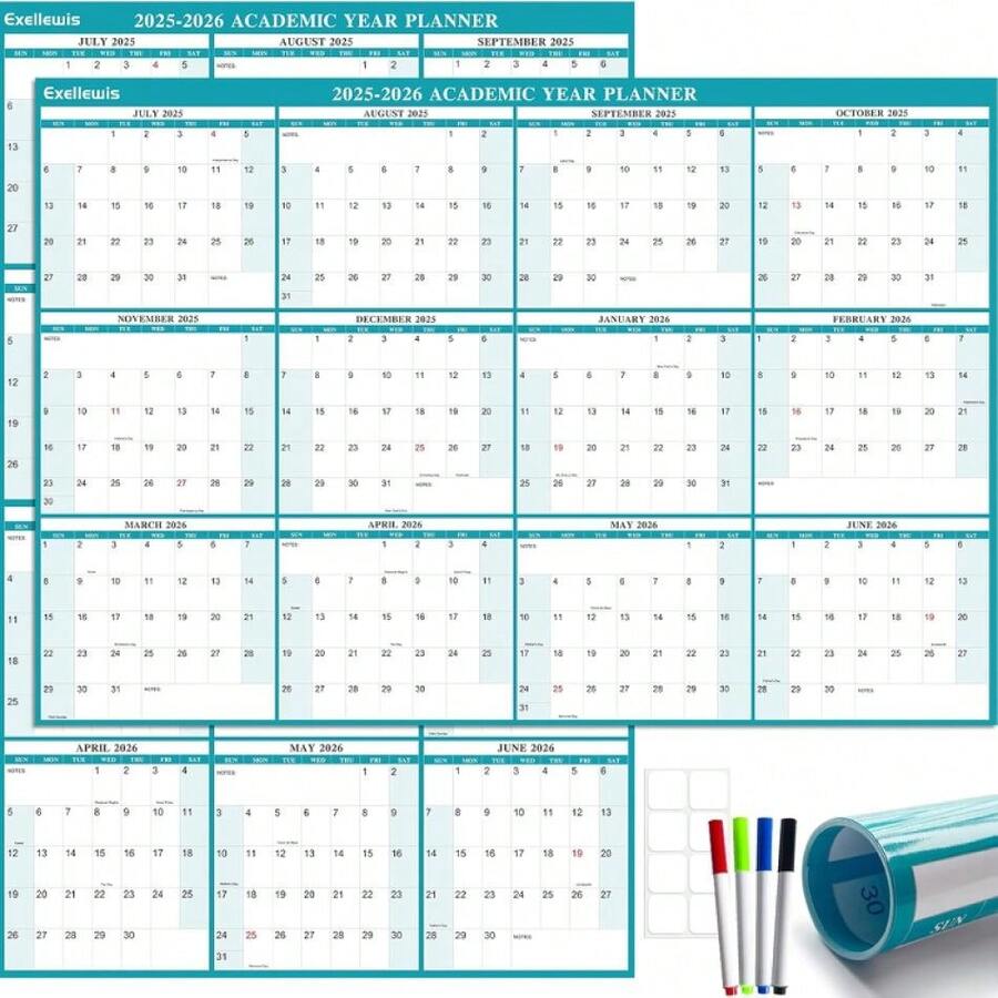 24" X 36" Academic Wall Calendar 2025-2026, July 2025 To June 2026 ...