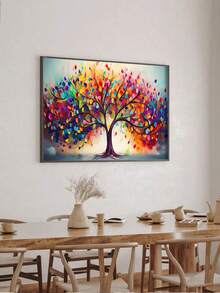 1Pc Vibrant Tree Of Life Canvas Art - Frameless Modern Wall Decor For Living Room & Bedroom, Colorful Abstract Design , Perfect For Contemporary Home Decoration, House Decor,Frameless.