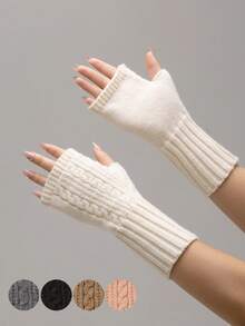 2 Paar einfarbige Stoff-Fingerlose Handschuhe, warme offene Finger Halbfäustlinge für Schule, Zuhause, Alltag, Outdoor im Winter, Büro, Tippen, Schreiben, Handynutzung, einfach & vielseitig, lange gestrickte Manschette