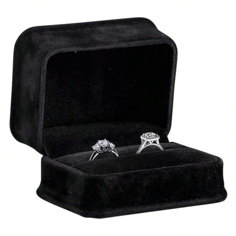Allure -Suede Black Luxury Ring Box With Double Ring Slot, Ring Case, With Black Velour Interior, Jewelry Display Gift Box, ForProposal Or Wedding,ZXCFTE - Nhiều màu 233 - Xem 1