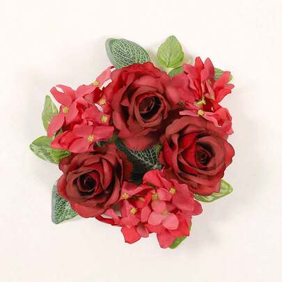 Artificial Rose Candle Ring Candle Wreath Table Centerpieces For Wedding Holiday Valentines Day Party Home Decor