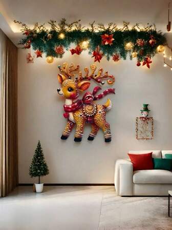 1pc Vibrant Christmas Metal Reindeer Decor, Suitable For Garden, Yard, Outdoor Wall, Doorframe, Christmas, Holiday, Party Decoration, Handmade Iron Large Reindeer Decor, Great Gift For Friends And Family