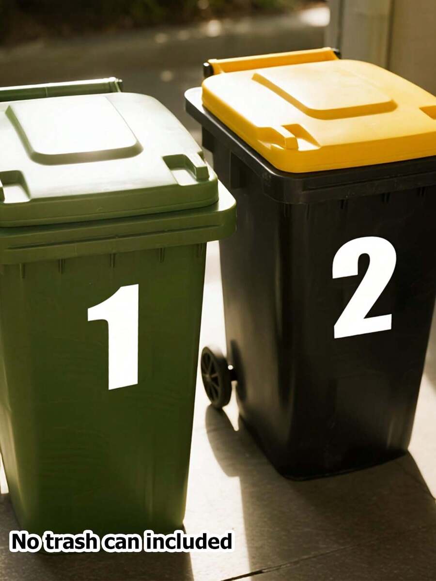 1Pvc Self-Adhesive White Number Stickers - Large 5.7" (14.5cm) Commercial Grade High Visibility Reflective Trash Bin Labels With Durable And Residue-Free Edges For Wheelie Bins, Bulk Trash Bins, Car Trash Bins, Garage Organization - Perfect For Nighttime Use And Strong Marking