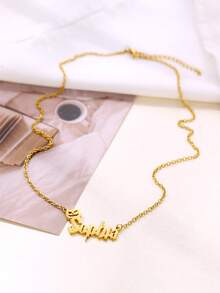 Colar Personalizado com Pingente de Abóbora, Colar com Pingente de Letra Personalizado em Aço Inoxidável, Joia de Moda Minimalista, Presente de Halloween, Natal, Aniversário - Dourado - Visão 9