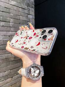 1 pieza Funda de teléfono transparente y a prueba de golpes con diseño minimalista de Papá Noel y renos, elemento navideño, diseño de moda adecuado tanto para hombres como para mujeres, opción ideal para entusiastas de la moda, compatible con Apple/