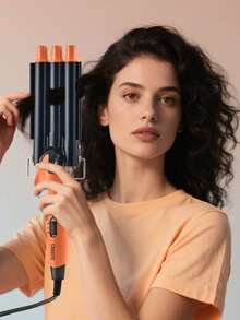 CRASTS Ferro de Ondular 3 em 1, Controle de Temperatura, Onda Grande, Cachos Grandes, Ondulação a Água, Laranja