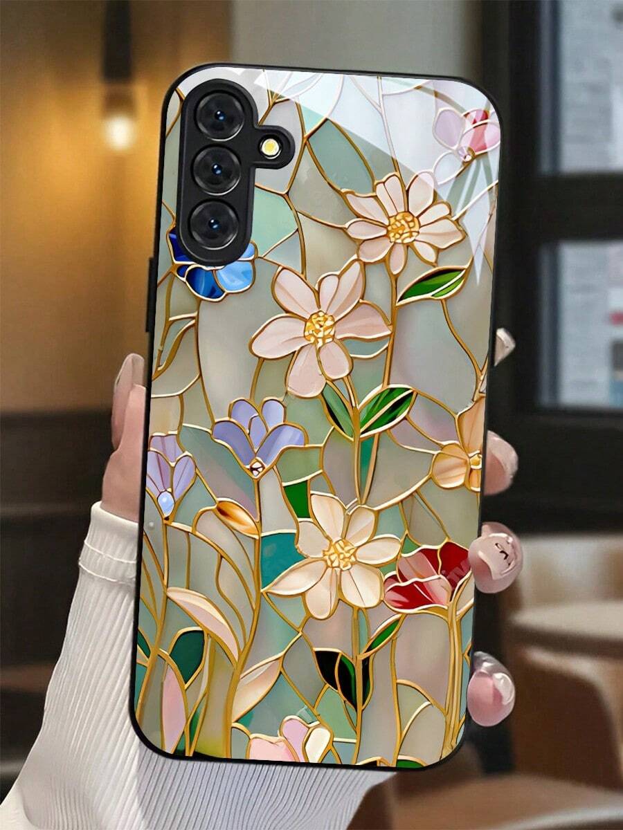 Vintage Colorful Floral Phone Case With Glass Texture. Suitable For IPhone 17, 16, 15, 14, 13, 12, 11, Pro Max Plus, Galaxy 25/24/23/22/21/ULTRA/PLUS/FE/Able-Pri71/56/55/54/53/52/36/35/34/26/25/23/16/15/14/13/06. Tailor-Made Phone Case For Fashionable Perfection. - 彩色 - 查看 1