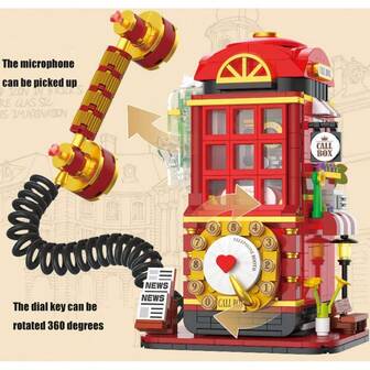 Vintage DIY Phone Booth, Arcade Game Assembly Decor Toy Blocks, Retro Nostalgic Item Creative Decor, DIY Model Collectible Building Block Toy Set, 3D Puzzle Blocks, Creative Office Desk Decoration For Collectors, Ideal Home Gift, No Electricity Required, Suitable For Christmas Gifts And Decorations.