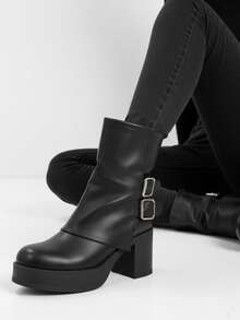 Bottines plateforme en  avec boucles décoratives - Noir - Voir 3