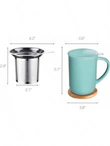 Porcelain Tea Mug With Infuser And Lid, With Filter And Coaster, Loose Leaf Tea Cup Steeper Maker, 16 OZ For Tea/Coffee/Milk/Women/Office/Home/Gift (White) - Turquoise - View 3