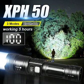 便携式强力 LED 手电筒超大功率 USB 可充电户外伸缩变焦聚光灯超远距离照明户外应急照明内置电池闪光灯适用于徒步旅行和露营