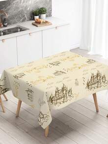1pc Vintage Castle Theme Tablecloth, Wizard Owl Tower Pattern Table Cover Party Table Cloth, Disposable Plastic Tablecloth For Birthday Party Decor,BabyShower Decor, Table Decor, Family Friends Gathering Party Supplies, Kitchen Dining Room Decor,Home Decor,Christmas