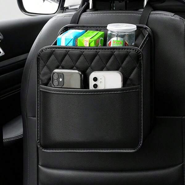 1pc Car Seat Back Storage Bag - Faux Leather Hanging Organizer, Stylish Car Accessory, Multifunctional Car Storage Bucket, Car Seat Storage Box