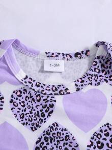 2pcs Baby Girls' Heart & Letter Print Long Sleeve Jumpsuit, All Season - Purple - View 3