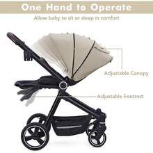 Cochecito de bebé plegable, de viaje, con asiento reversible, plegado con una sola mano, capota y reposapiés ajustables, para recién nacidos y niños pequeños - beige - Ver 5