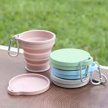 1 件可折叠硅胶杯，便携式户外旅行杯带盖，伸缩挂钩，礼物 - 彩色 - 查看 2