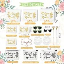 42 Pcs Bridesmaid Proposal Gifts Maid Of Honor Gift Bridesmaid Proposal Box Invited Cards Makeup Bags Knot Bracelets Hair Scrunchies Diamond Pens Heart Sunglasses For Wedding Bridesmaid Gifts White - 白色 - 查看 2
