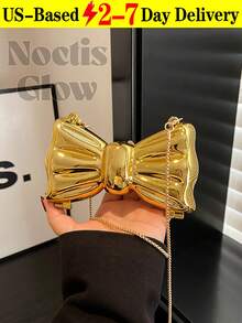 Mini Bowknot Mini Evening Bag, Small Personalized Fashion Chain Lipstick Bag For Women, Suitable For Valentine's Day, Party, Date, Decorative Shoulder Crossbody Bag, Coin Purse, Silver, Gold Earphone Case - 彩色 - 查看 12
