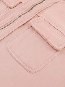 Moletom com Capuz e Bolsos com Zíper na Cor Sólida para Mulheres, Casual, Escola, Rua, Esportes