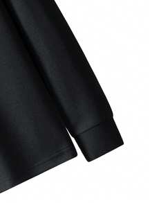 男士休闲长袖 Polo 衫，轻盈涤纶面料，宽松版型，简约纯色，商务/校园风格 - 黑色 - 查看 6