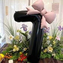2pcs/Set 40-Inch Black Number Shaped Foil Balloons With Pink Matte Bow Decor, Suitable For Birthday Party, Wedding, Outdoor Event, Anniversary, Holiday, Thanksgiving, Harvest Season, Valentine's Day, Christmas, Party Celebration Atmosphere And Backdrop Decoration - Black - View 5