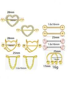 12 件装 14G 乳头环 女士医用钢乳头穿孔 CZ 心形蝴蝶杠铃乳头环套装 可爱乳头穿孔首饰情人节