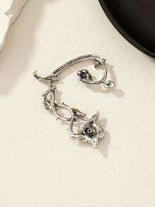 New Punk Style Earrings, Creative Gothic Dark Leaf Rose Flower Earrings For Women, Popular In Europe And America