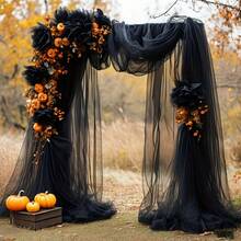Cortina de veludo preto/branco/champanhe profundo de Halloween de 1 peça de 787,4 polegadas - Decoração de atmosfera de terror de tamanho grande, adequada para arcos ao ar livre, cerimônias de igreja e cenários de festa, sem penas, material de poliéster, decoração de Halloween, estilo gótico, material leve, cortina de alta qualidade, cenário de evento, planejador de eventos, decoração assustadora para casa - Preto - Ver 13