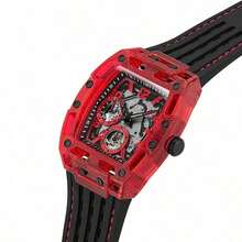 Guess 1 pieza Reloj de cuarzo para hombre, esfera multicolor, diseño de cuadrado pequeño con tecnología, diseño hueco, que muestra un hombre, versátil y de moda, adecuado para uso diario, como regalo, día conmemorativo GW0499G2/GW0499G3/GW0499G4/GW0499G5/GW0499G6/GW0499G7/GW0499G8