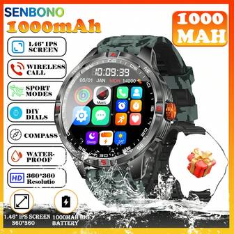  SENBONO Men's Smart Watch, Built-In 1000mAh Battery, Ultra-Long Standby, Supports DIY Dial, Over 100 Sports Modes, Wireless Calling (Answering/Dialing), Sleep Monitoring, Sports Tracking Smart Watch - Perfect Gift For Birthday, Father's Day, Boyfriend, Compatible With Android And IOS