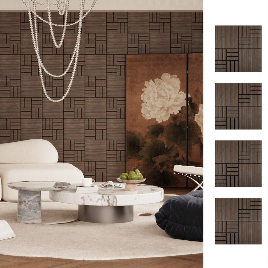 4 Packs Acoustic Wall Panels - Self-Adhesive 3D Wood Slat Wall Panel- Peel And Stick Sound Absorbing Panels For Noise Reducing - Feature Wall Decor For Home & Office