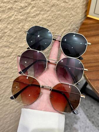 3pcs/Set Fashionable Metal Round Frame Glasses, Minimalist Multi-Color Combination Set, Lightweight And Portable, Suitable For Any Face Shape, Versatile For Daily, Party, Gathering, Travel, Holiday Gift