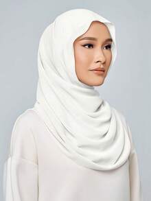 1 pezzo Hijab istantaneo per donna, sciarpa musulmana casual classica, realizzata in comodo e traspirante tessuto modal, include fascia elastica e design in chiffon, adatto per preghiera e culto quotidiano all'aperto - Bianco - Visualizzare 2