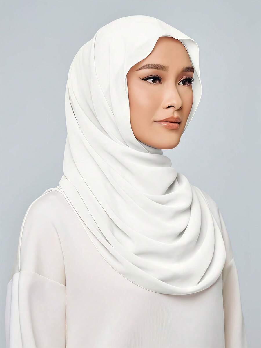 1 pezzo Hijab istantaneo per donna, sciarpa musulmana casual classica, realizzata in comodo e traspirante tessuto modal, include fascia elastica e design in chiffon, adatto per preghiera e culto quotidiano all'aperto
