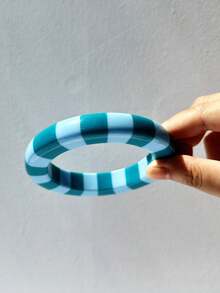 1 chiếc vòng tay vỏ sò nhuộm màu xanh bất đối xứng, vòng tay nhựa sọc tương phản, phụ kiện tối giản Y2K dành cho nữ - Nhiều màu - Xem 5