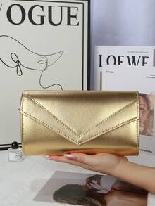 Glamouröse Abendtasche mit großer Kapazität, glänzender Kettenschulterriemen, modisches Klappendesign, luxuriöses strukturiertes Kunstleder, perfekt für verschiedene formelle Anlässe, ideales Accessoire für Hochzeiten und Partyveranstaltungen - Gold - Übersicht 5