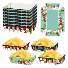 6 piezas, Bandeja para aperitivos de noche de película navideña - Barco de papel para aperitivos con diseño de Papá Noel y muñeco de nieve, apto para palomitas de maíz, dulces y patatas fritas - Suministros para fiestas navideñas y cumpleaños, decoraciones navideñas, ideal para Navidad (estilo aleatorio) - Multicolor - Ver 2